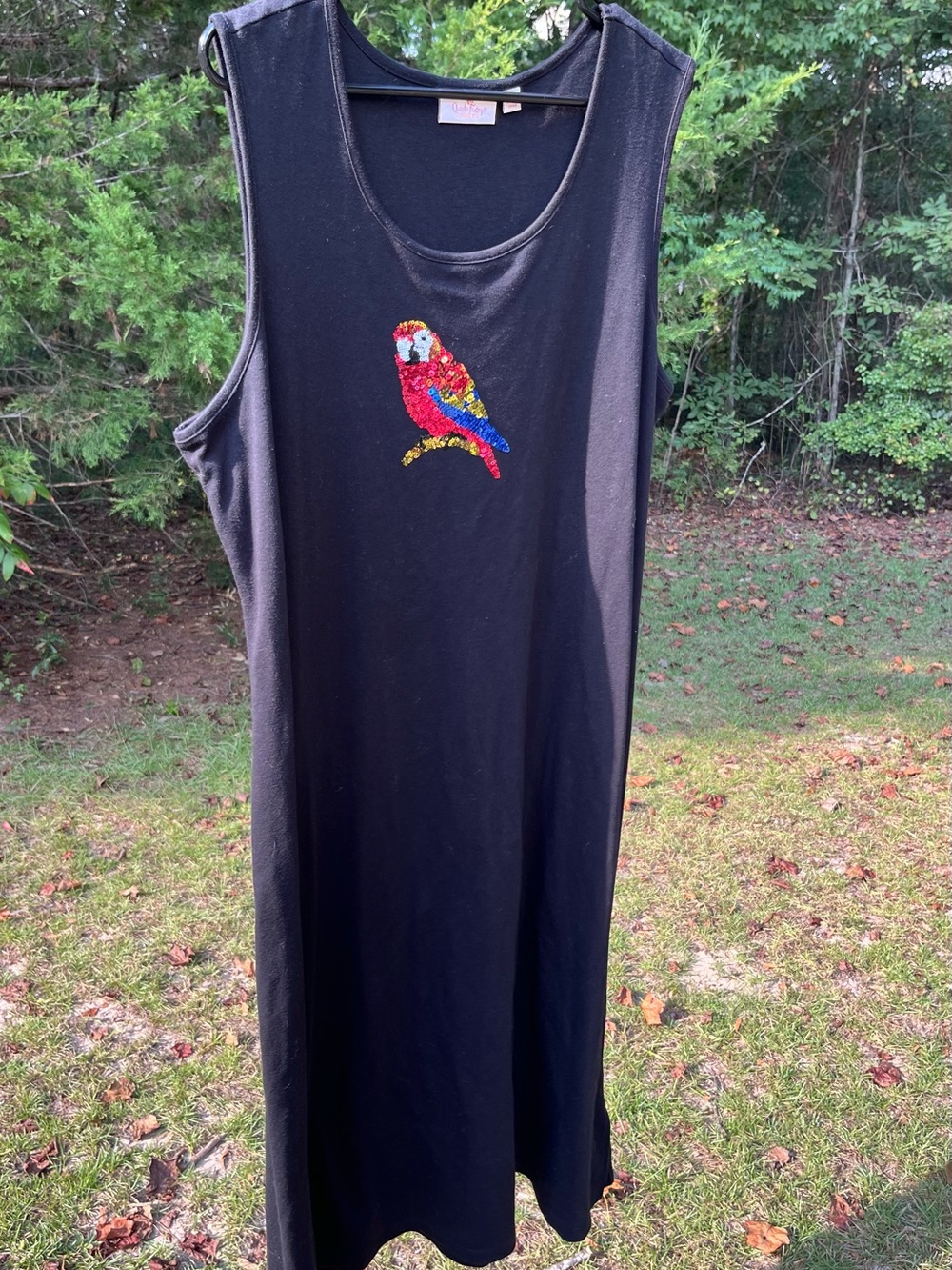 Quacker Factory Black Maxi Dress with Sequin Parrot